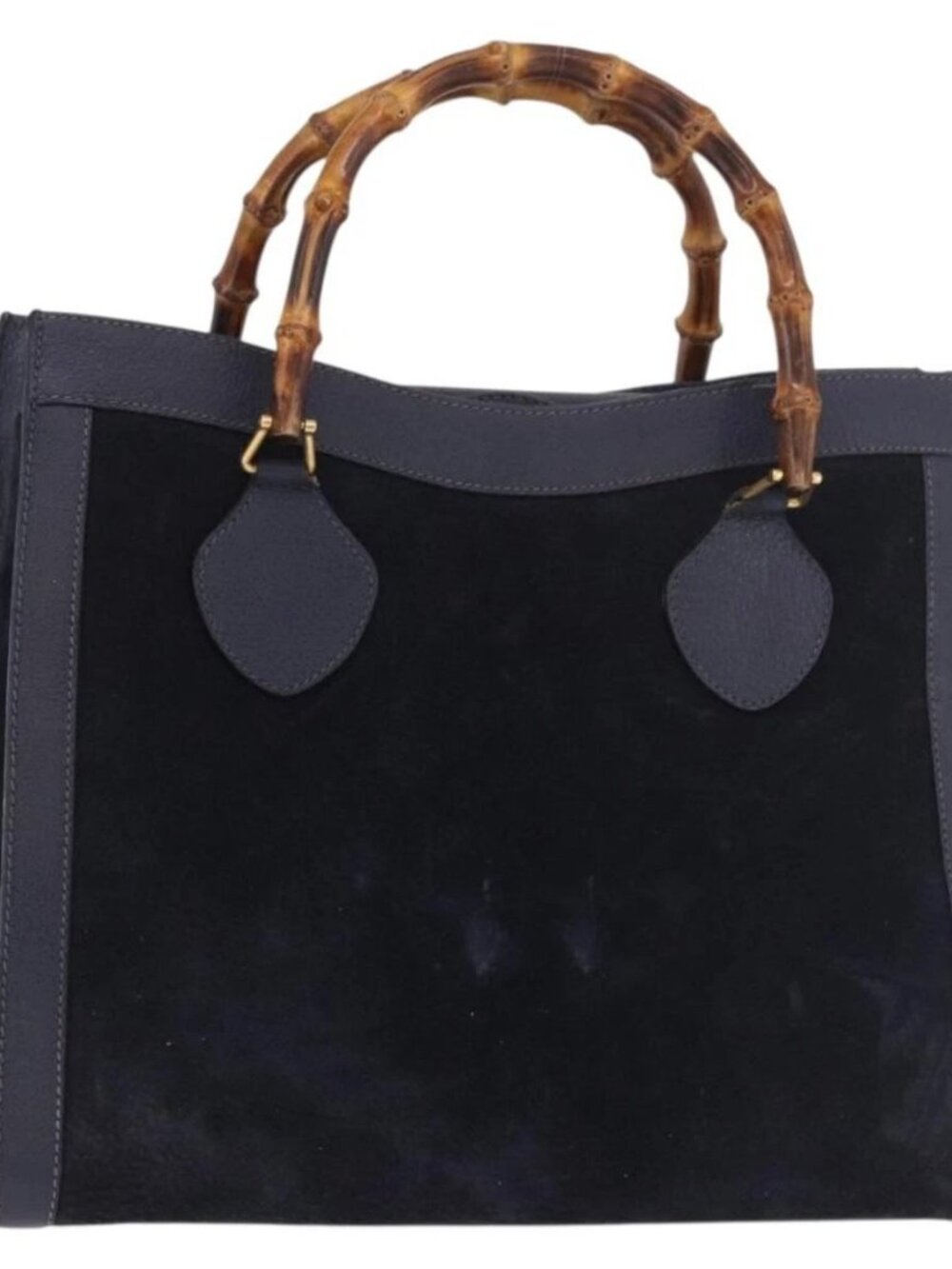 GUCCI Bamboo Hand Bag Suede Navy Gold 002 1096 0260 Auth 187352